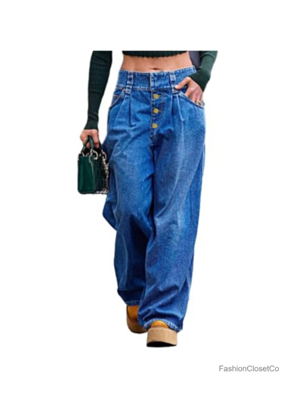 Wide Leg Jeans Low Rise Button Fly Stretchy Denim Baggy Streetwear Pants